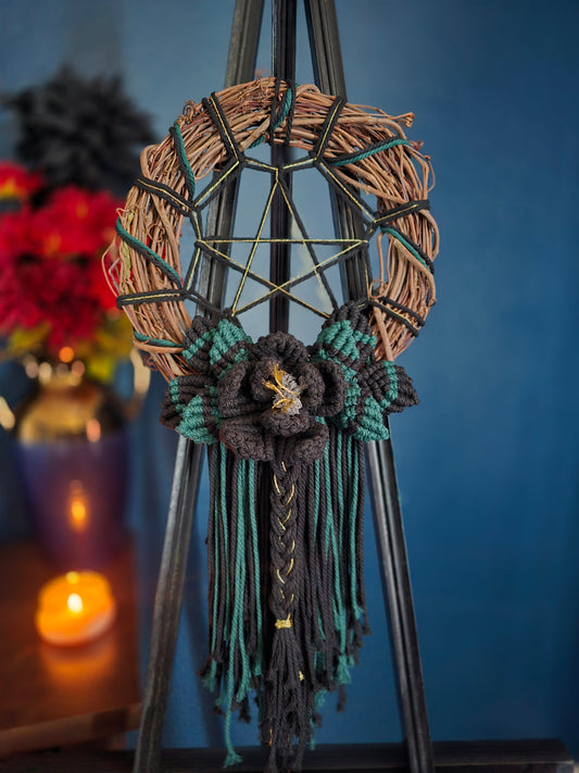 12" *Pentacle* Colors of the Rainbow 🌈 macrame flower wreath
